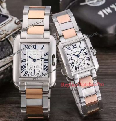 Cartier Tank Mc Watch Replica - 2 Tone Rose Gold White Roman Dial 